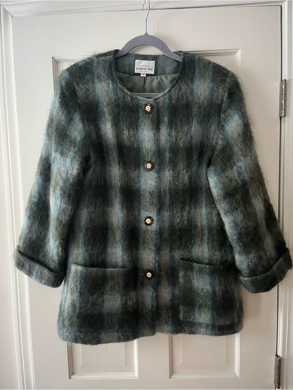 Vintage Green Plaid Mohair Jacket Women’s Size 10